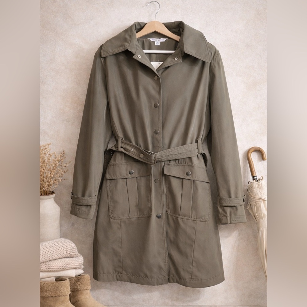 Lilac Bloom Olive Green Trench Coat Womens 2XL NWT Belted Jacket